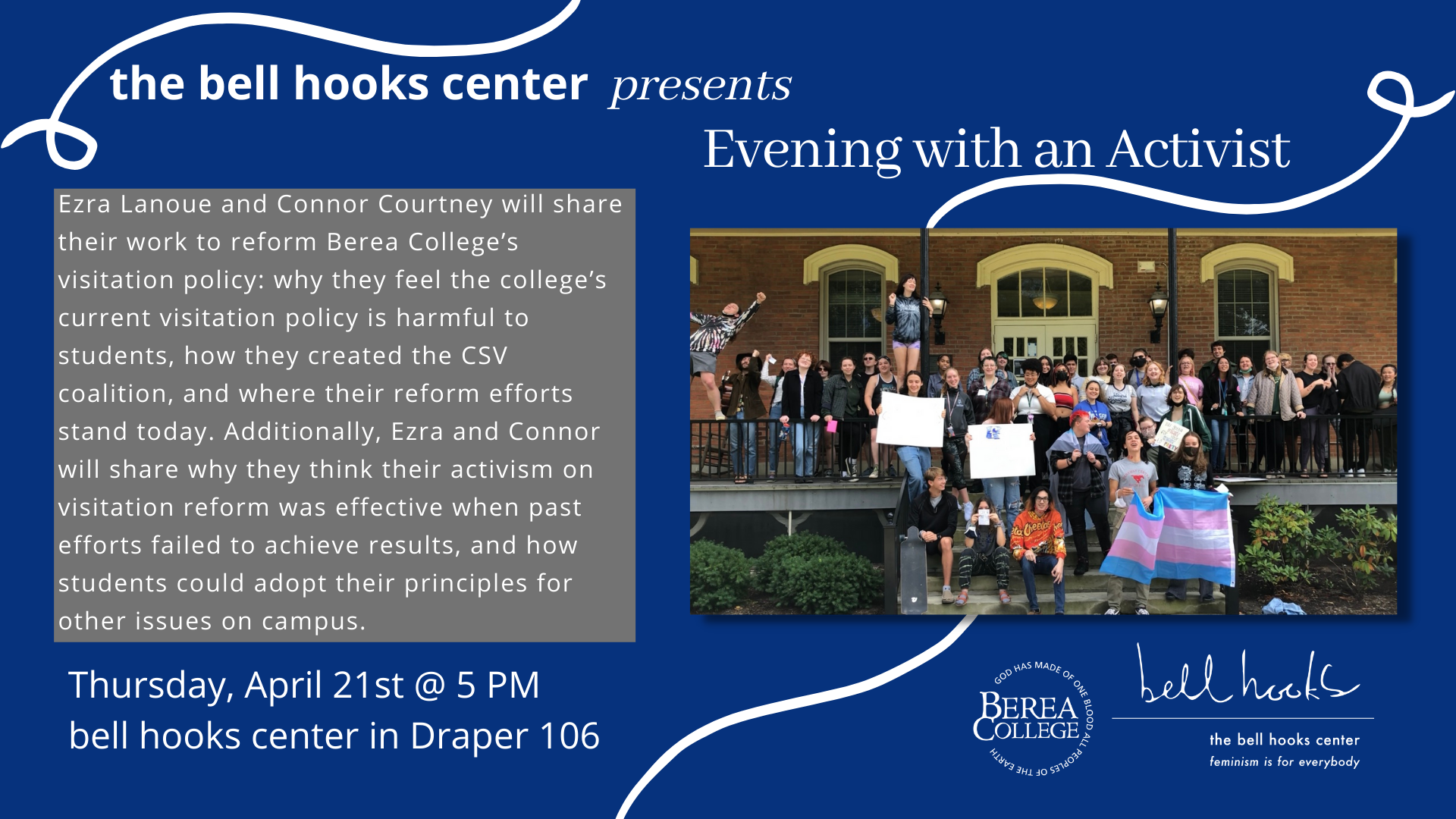 Evening with an Activist featuring Ezra Lanoue and Connor Courtney